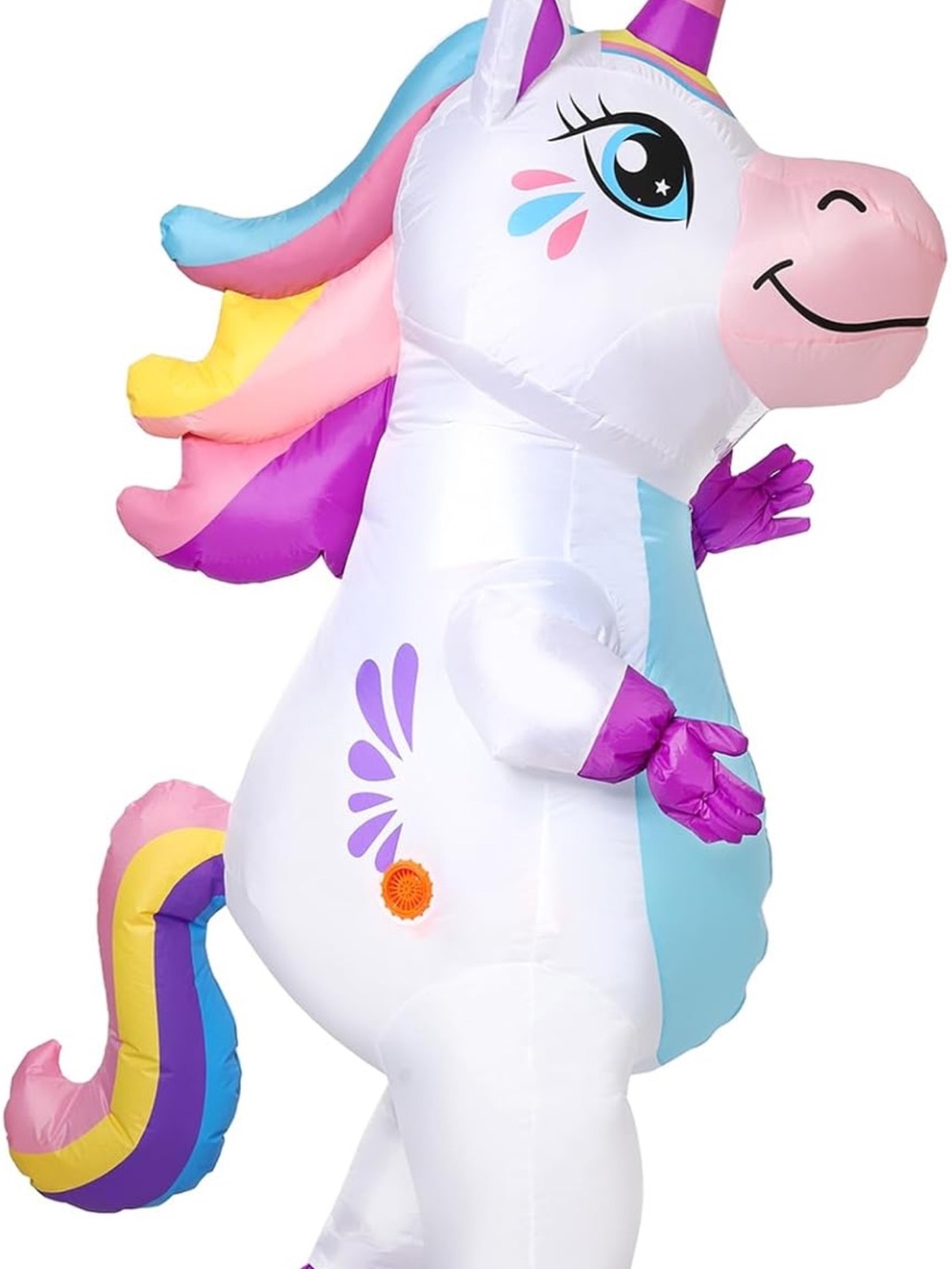 Inflatable White Unicorn Costume with Rainbow Mane and Tail
